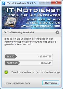 QuickSupport via Fernwartung durch IT-Notdienst.mobi